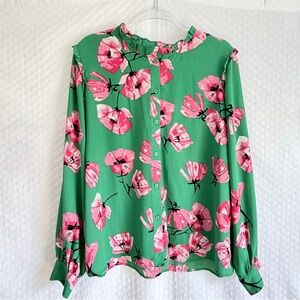 XXL Who What Wear Green and Pink Floral Blouse